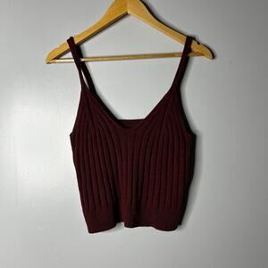 Anthropologie 90s Minimalist‎ Ribbed Burgundy Knit Crop Tank Top Women's Medium